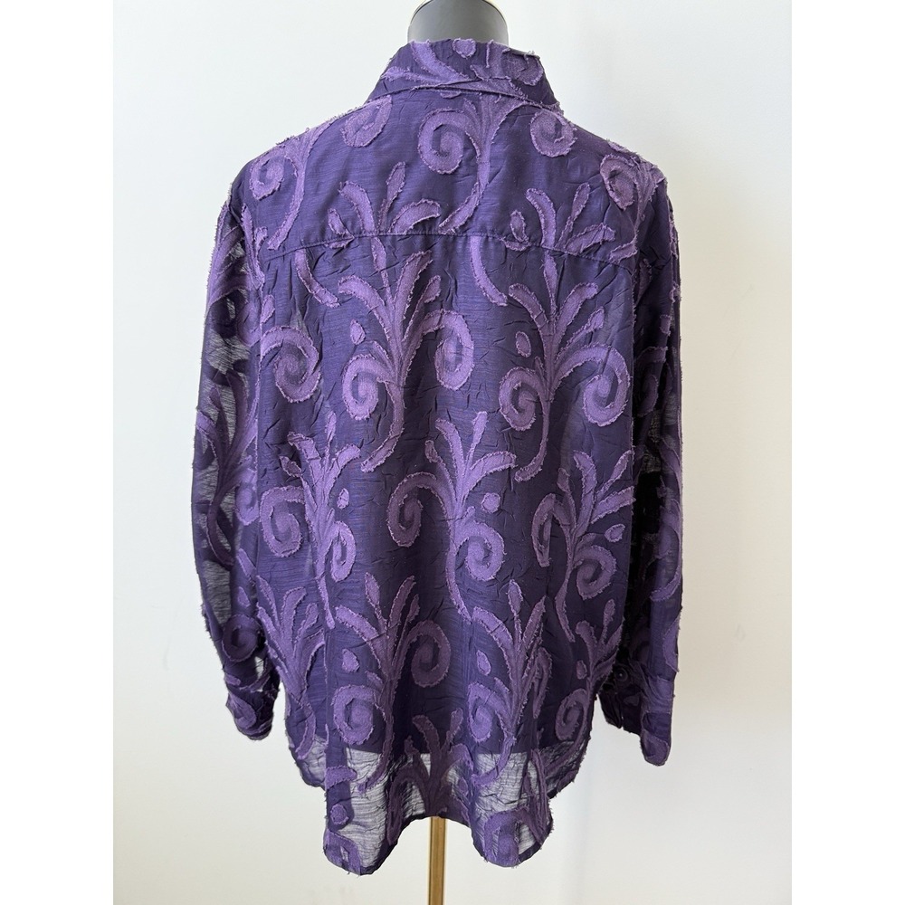 Coldwater Creek Women's XL (18) Purple Sheer Embroidered Button-up Blouse Plus - Picture 7 of 14